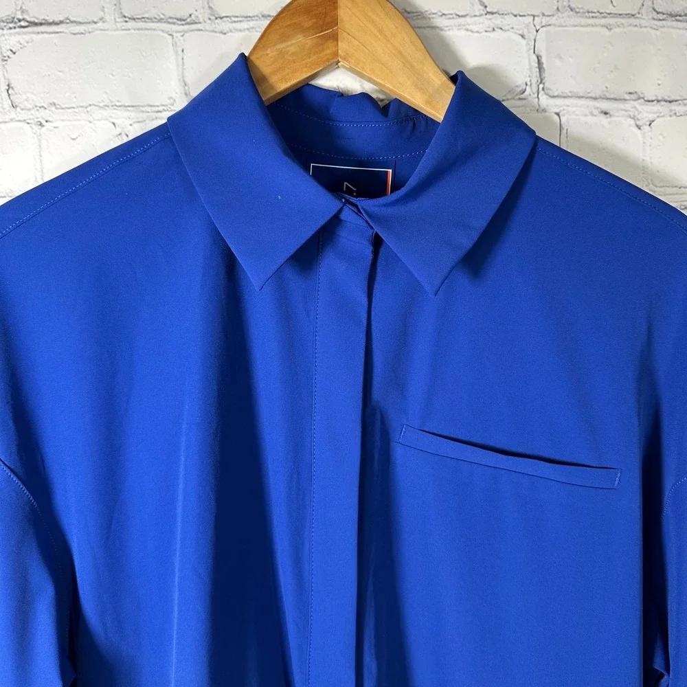 Nike‎ 24.7 Dri-FIT Womens Oversized Button Up Shirt Blue HM8385-455 XS